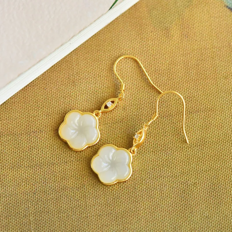 Andaozi Hetian Jade Earrings White Jade Women's-4