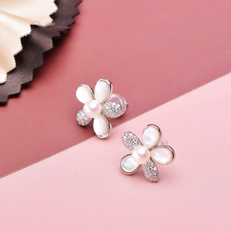 Andaozi Pearl Stud Earrings Women's-4