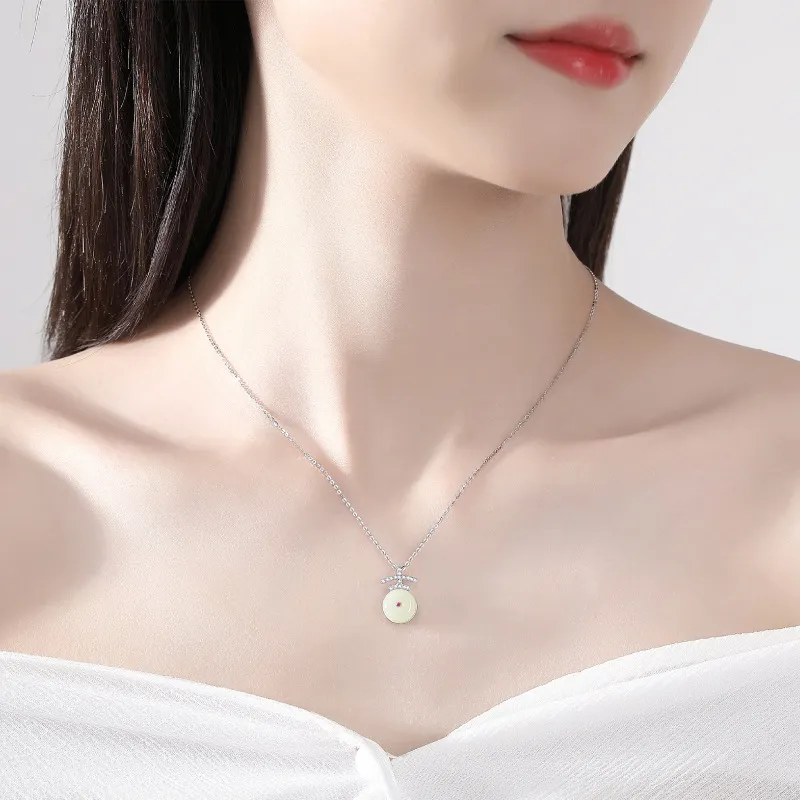 Andaozi Natural Hetian Jade Necklace Pale Greenish White Jade Unisex-4