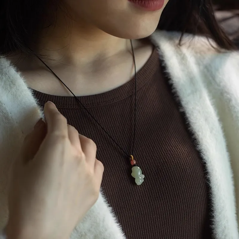 Andaozi Hetian Jade Necklaces Pale Greenish White Jade Unisex-1
