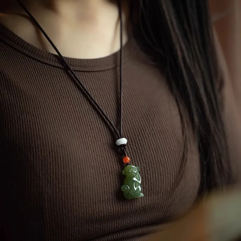 Andaozi Hetian Jade Necklaces Green Jade Unisex-2