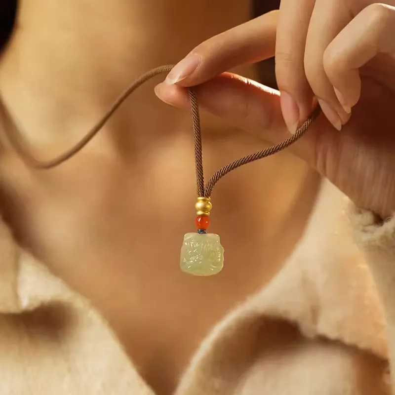 Andaozi Hetian Jade Necklaces Pale Greenish White Jade Unisex-2