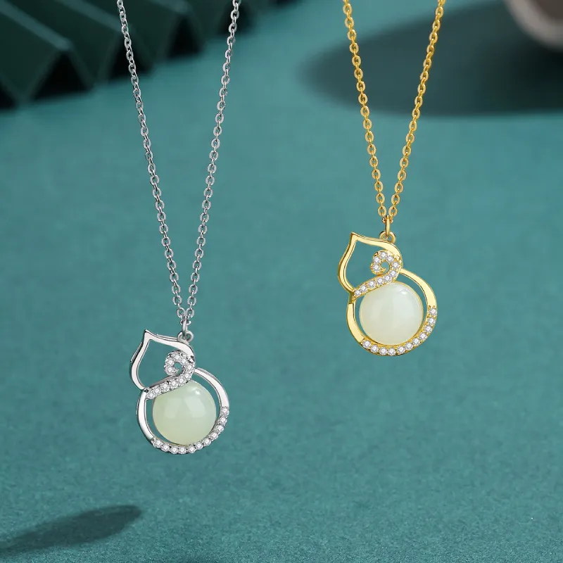 Andaozi Natural Hetian Jade Necklace Pale Greenish White Jade Unisex-2