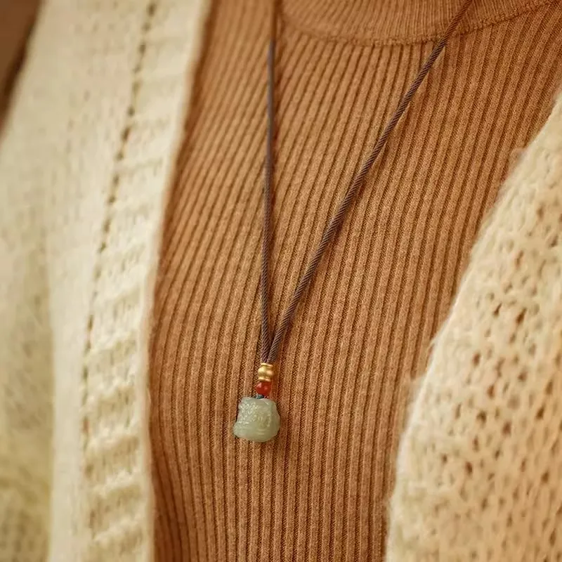 Andaozi Hetian Jade Necklaces Pale Greenish White Jade Unisex-3