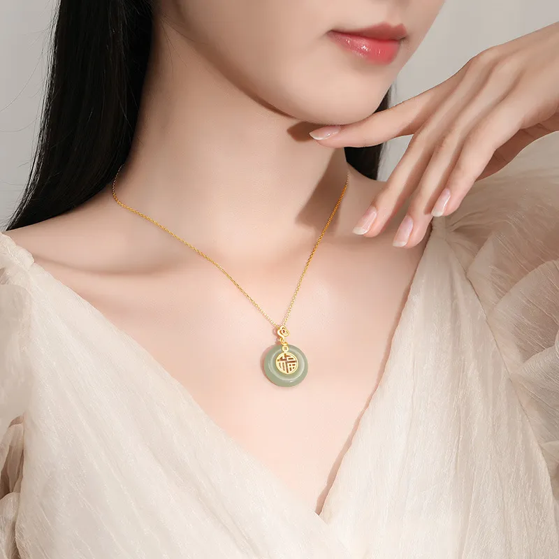 Andaozi Hetian Jade Necklaces Green Jade Women's-3
