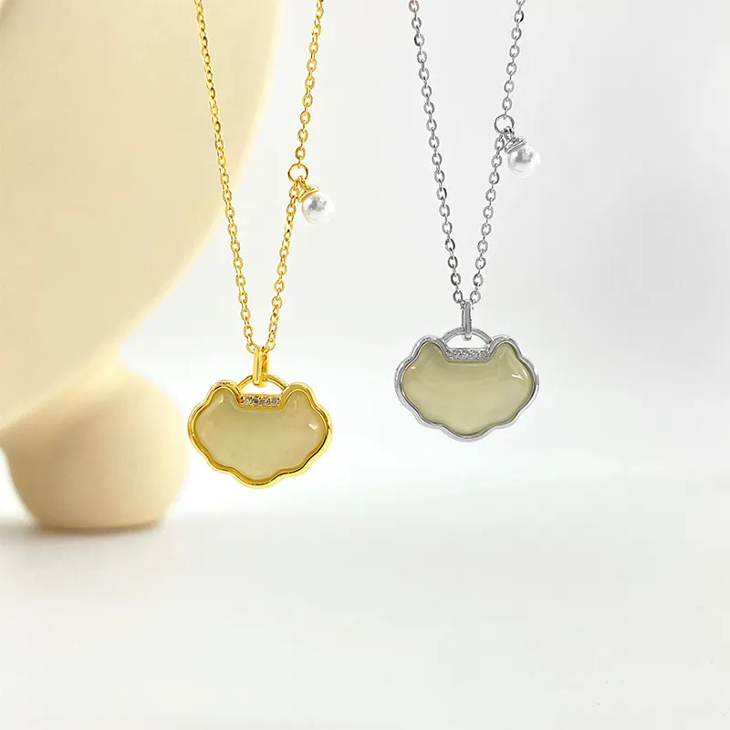 Andaozi Natural Hetian Jade Necklace Pale Greenish White Jade Unisex-2