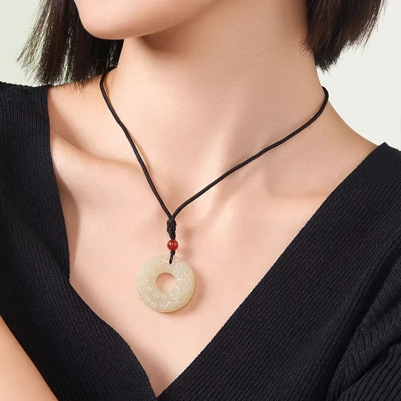 Andaozi Hetian Jade Necklaces Pale Greenish White Jade Unisex-2