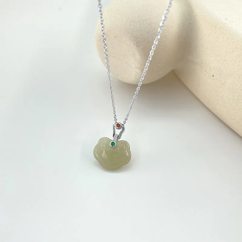 Andaozi Natural Hetian Jade Necklace Pale Greenish White Jade Unisex-3
