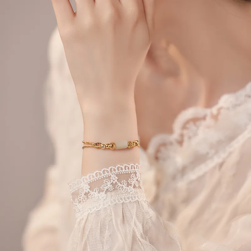 Andaozi Hetian Jade Bracelets Pale Greenish White Jade Women's-3