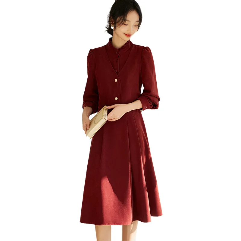 XWI Long Sleeved Dresses Women's Bordeaux Red-3
