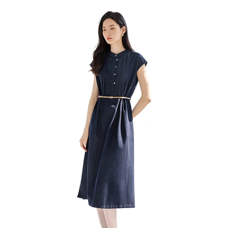 IHIMI Short Sleeved Dress Women's Denim Blue-2