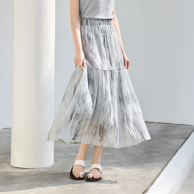 IHIMI Casual Long Skirt Women's Cloud Ink Gray-1