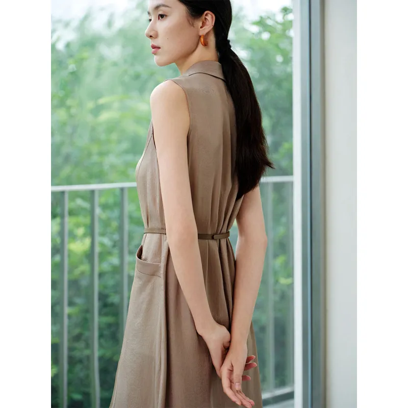 IHIMI Sleeveless Dress Women's Cool Brown-2