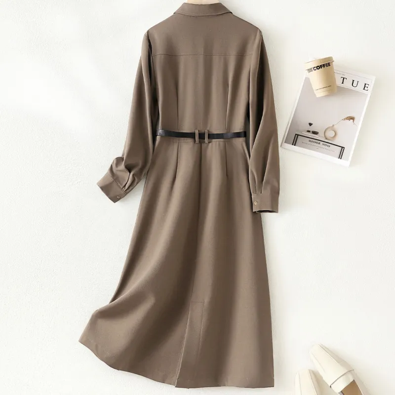 IHIMI Long Sleeved Dresses Women's Coffee-2