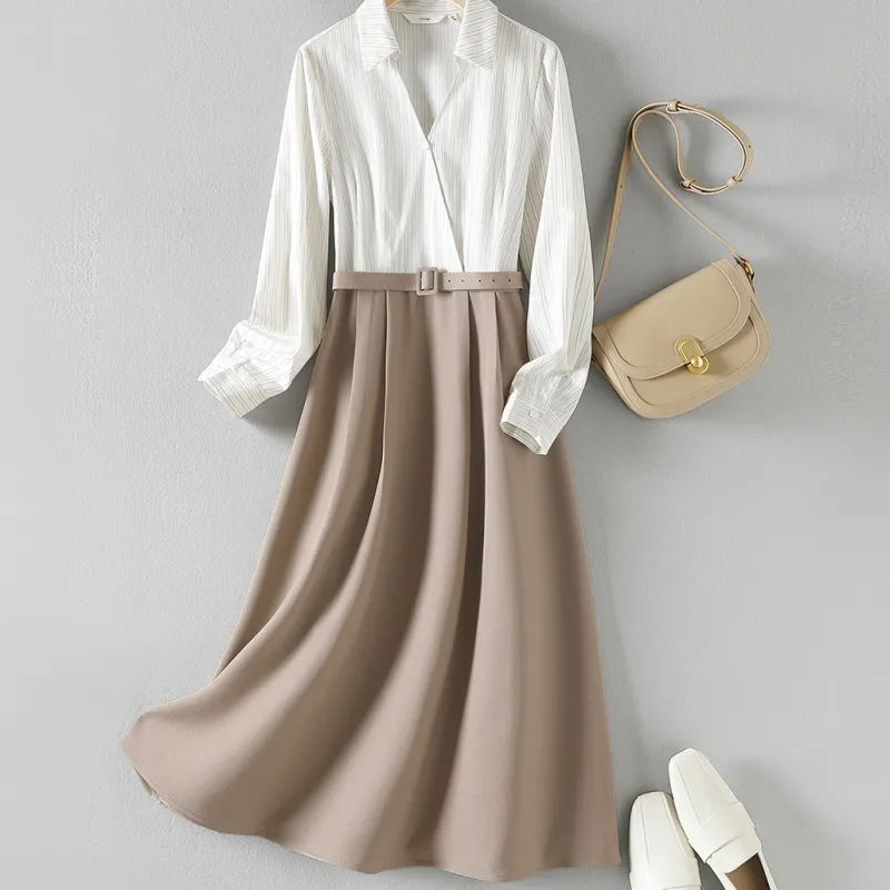 IHIMI Long Sleeved Dress Women's Oat Brown-1