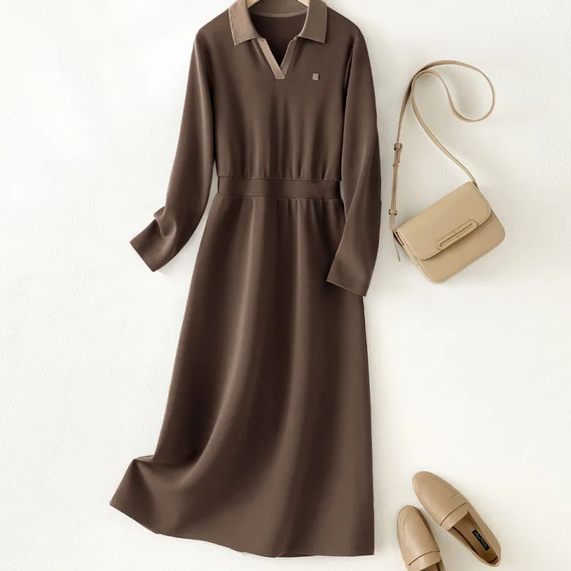 IHIMI Long-Sleeved Dresses Women's Elm Brown-1