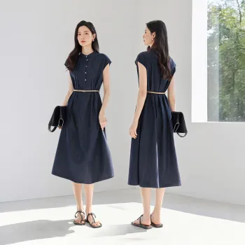 IHIMI Short Sleeved Dress Women's Denim Blue