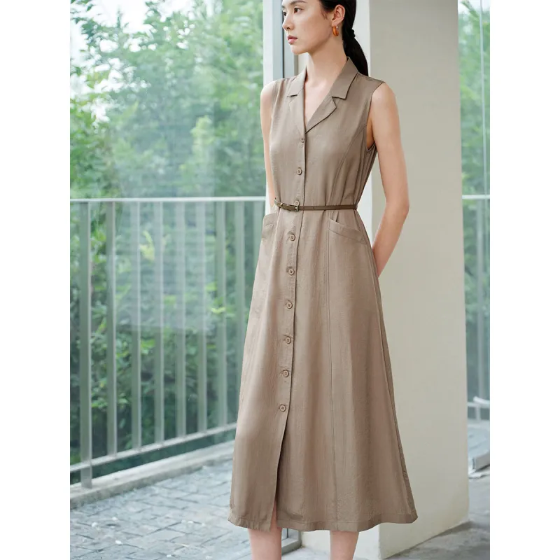 IHIMI Sleeveless Dress Women's Cool Brown-1