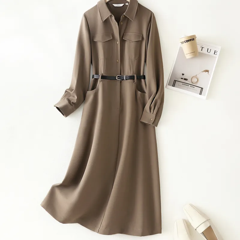 IHIMI Long Sleeved Dresses Women's Coffee-1