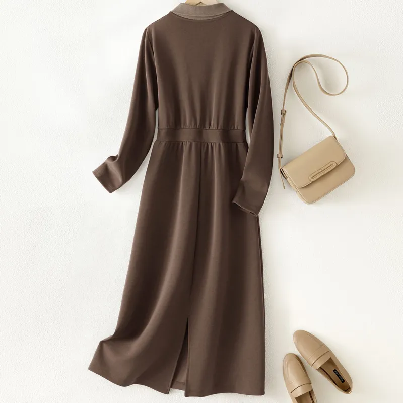 IHIMI Long-Sleeved Dresses Women's Elm Brown-2