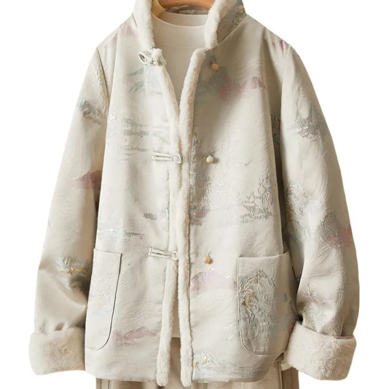 IHIMI Jackets Coats Women's Beige-1