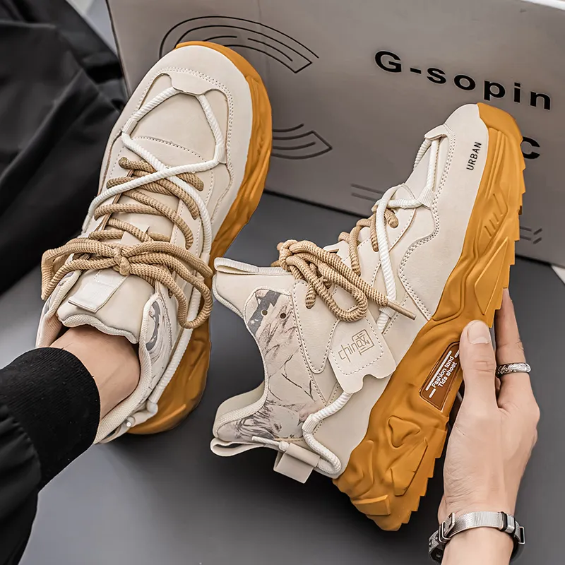 URBAN AUTHENTIC Chunky Sneakers Men High Top Beige Yellow/Khaki/Black-3