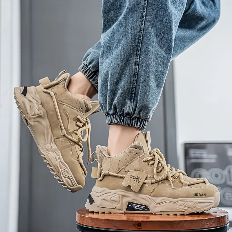 URBAN AUTHENTIC Chunky Sneakers Men High Top Beige Yellow/Khaki/Black-6
