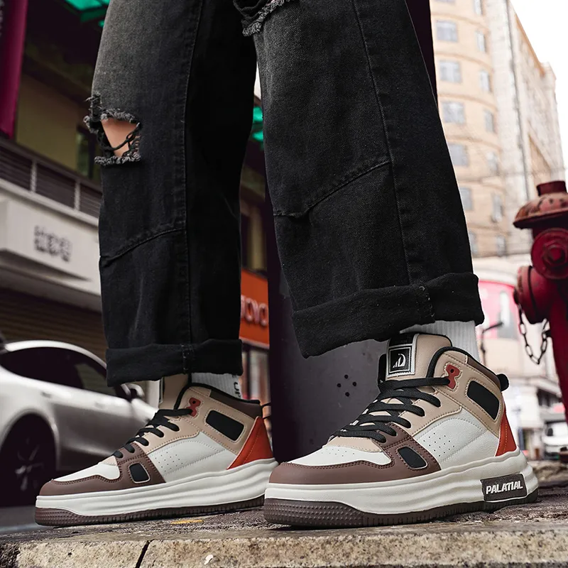 PALATIAL Skateboard Shoes Men High Top Black Rice/Light Gray Black/Brown-21