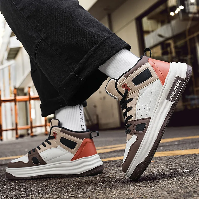 PALATIAL Skateboard Shoes Men High Top Black Rice/Light Gray Black/Brown-20