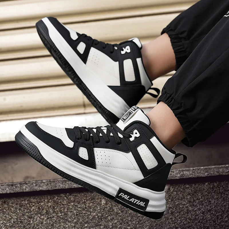 PALATIAL Skateboard Shoes Men High Top Black Rice/Light Gray Black/Brown-7
