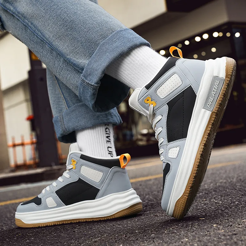 PALATIAL Skateboard Shoes Men High Top Black Rice/Light Gray Black/Brown-12