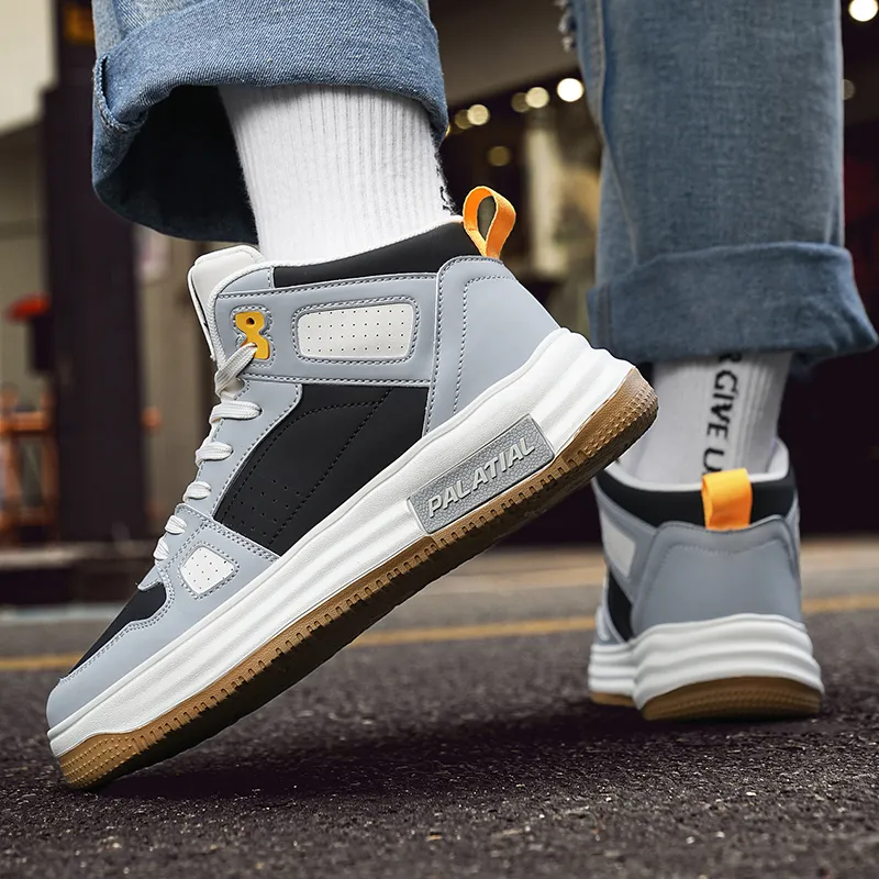 PALATIAL Skateboard Shoes Men High Top Black Rice/Light Gray Black/Brown-13