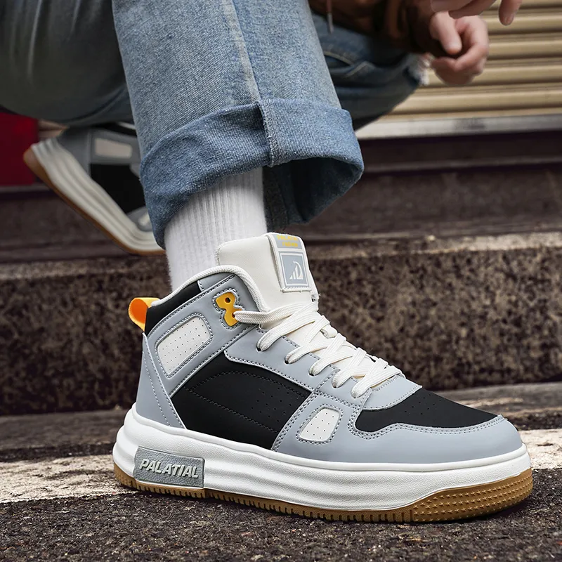 PALATIAL Skateboard Shoes Men High Top Black Rice/Light Gray Black/Brown-15