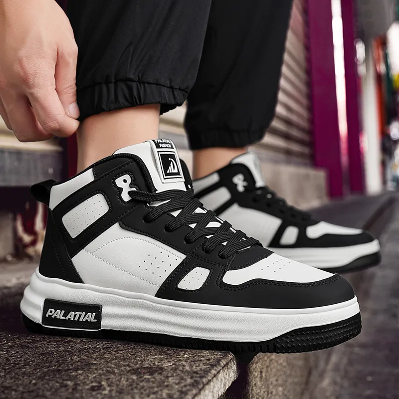 PALATIAL Skateboard Shoes Men High Top Black Rice/Light Gray Black/Brown-3