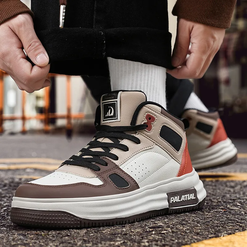 PALATIAL Skateboard Shoes Men High Top Black Rice/Light Gray Black/Brown-19