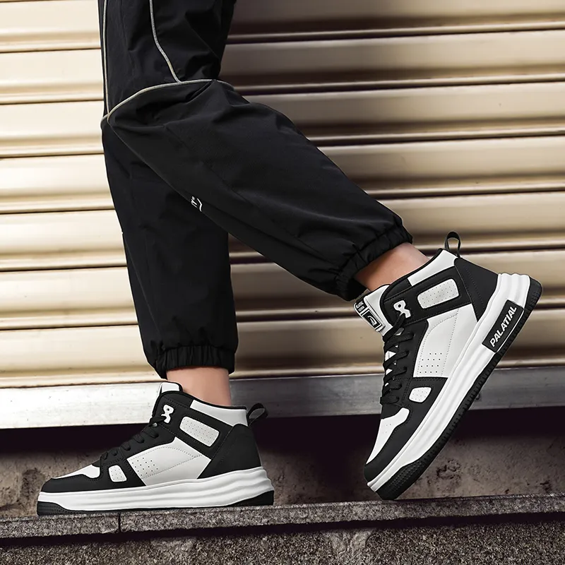 PALATIAL Skateboard Shoes Men High Top Black Rice/Light Gray Black/Brown-6