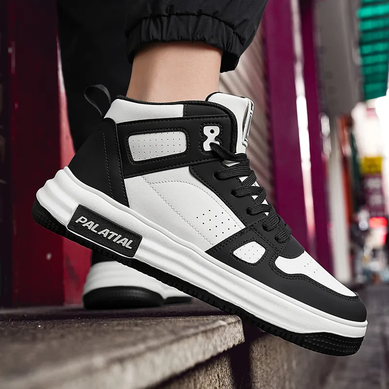 PALATIAL Skateboard Shoes Men High Top Black Rice/Light Gray Black/Brown-5