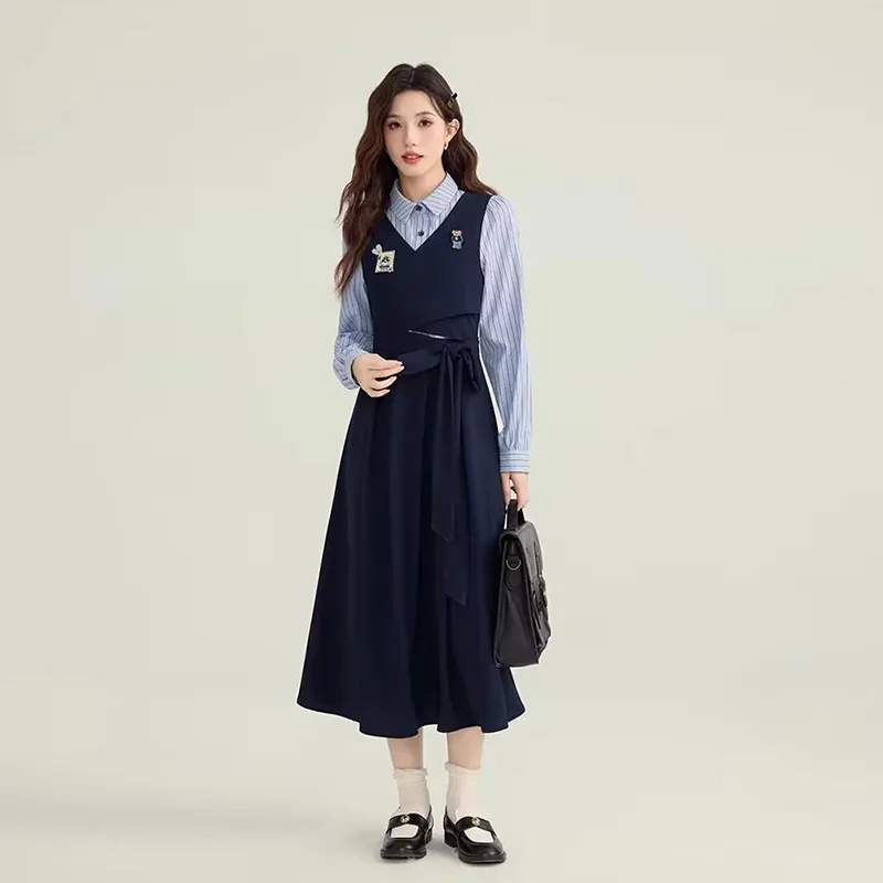 ECNR Long Sleeved Dress Women's Dark Blue-2