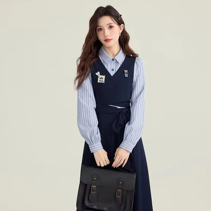 ECNR Long Sleeved Dress Women's Dark Blue-6