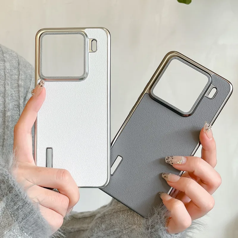 TXBX PC Material Electroplated Frame Litchi Grain Phone Case Compatibility With Xiaomi 15/15 Pro/14 Ultra/13 Ultra-4