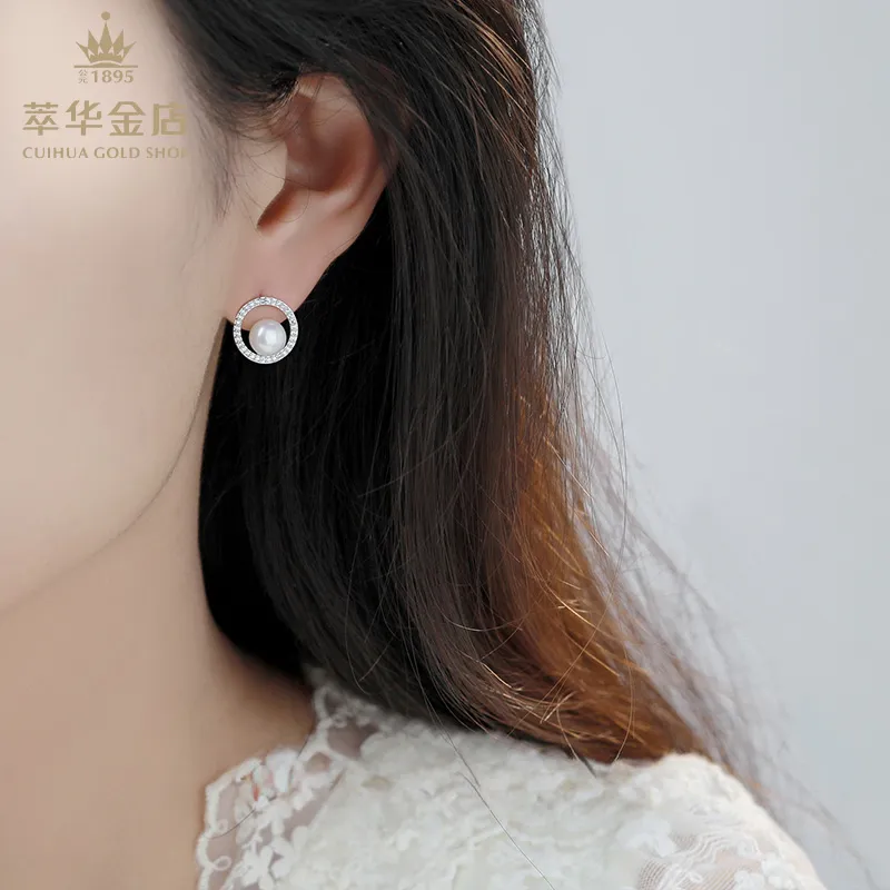 Cuihua Gold Shop Pearl Stud Earrings Women's-2