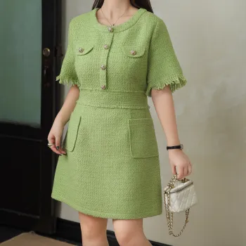 DAMABAIFENBAI Short Sleeved Dresses Women's Green