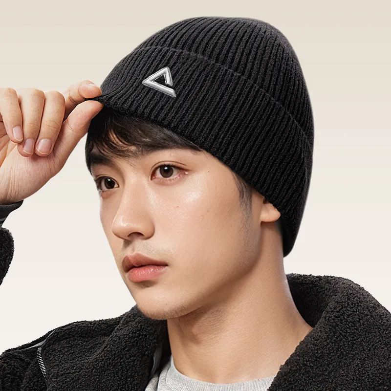 PEAK Acrylic/polyester Beanies Thickened And Fleece Lined For Warmth And Cold Resistance Unisex Black-4