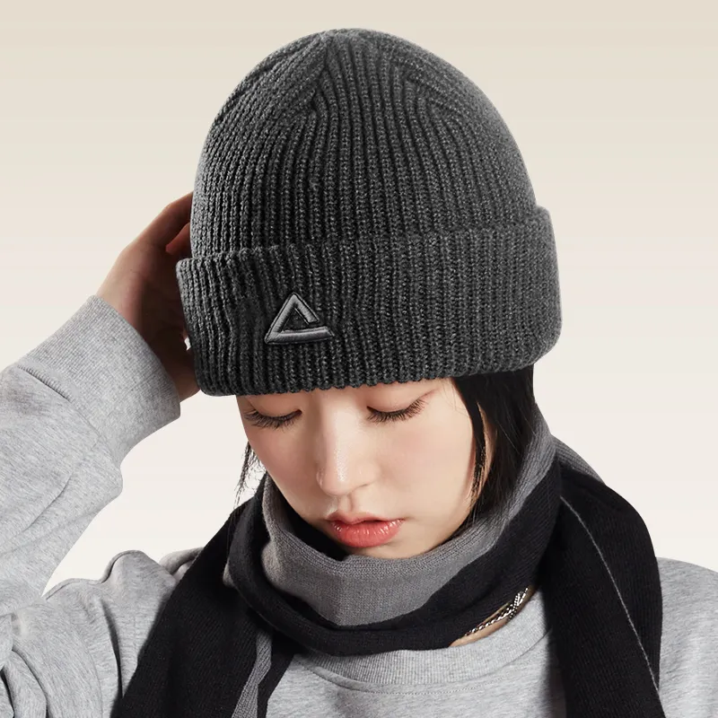 PEAK Acrylic/polyester Beanies Thickened And Fleece Lined For Warmth And Cold Resistance Unisex Gray-3