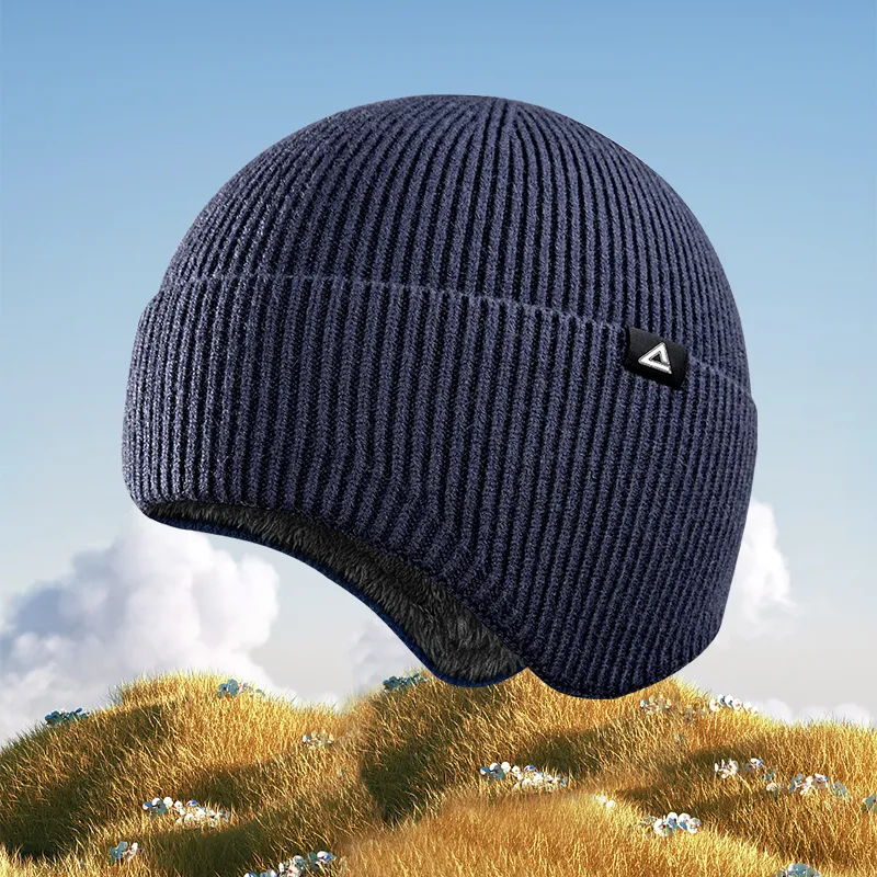 PEAK Viscose Polyester Polyamide Beanies Thickened And Fleece Lined Unisex Navy Blue-4