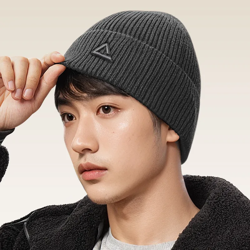 PEAK Acrylic/polyester Beanies Thickened And Fleece Lined For Warmth And Cold Resistance Unisex Gray-4