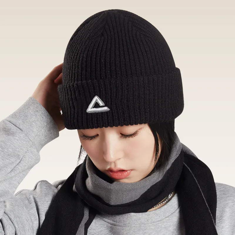 PEAK Acrylic/polyester Beanies Thickened And Fleece Lined For Warmth And Cold Resistance Unisex Black-3