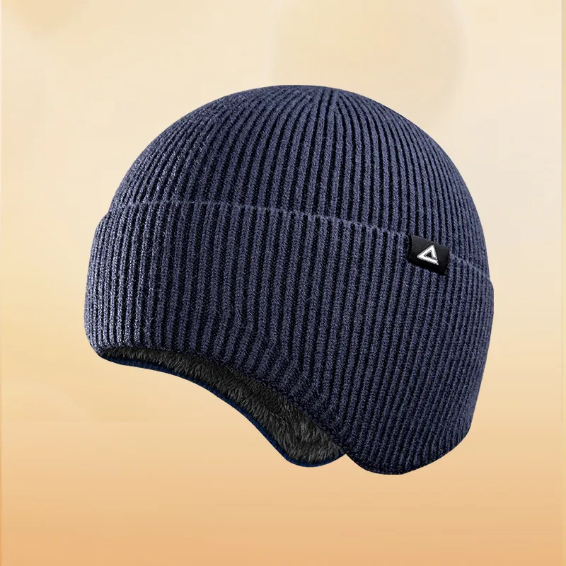 PEAK Viscose Polyester Polyamide Beanies Thickened And Fleece Lined Unisex Navy Blue-2