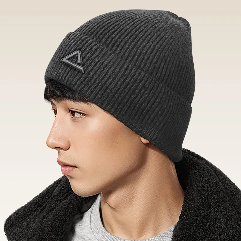 PEAK Acrylic/polyester Beanies Thickened And Fleece Lined For Warmth And Cold Resistance Unisex Gray-5