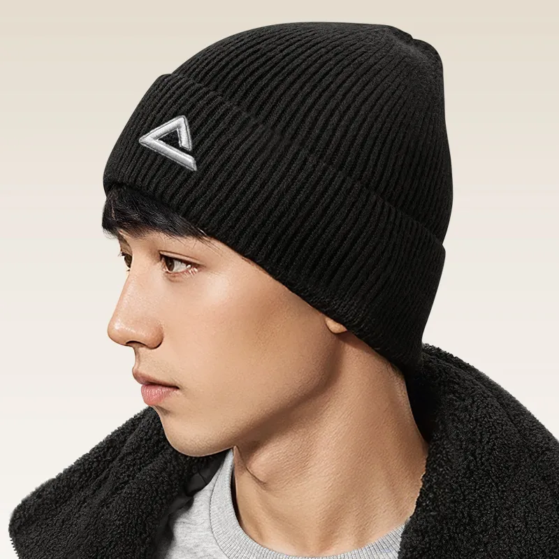 PEAK Acrylic/polyester Beanies Thickened And Fleece Lined For Warmth And Cold Resistance Unisex Black-5